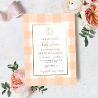 Citrouille Peach En vichy Baby shower Foil Invitat