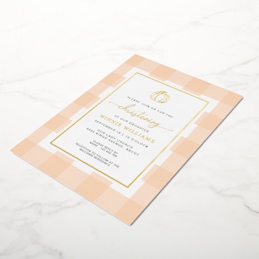 Invitation En Aluminium Citrouille Peach En vichy Christening Foil Invitat (Rotation)