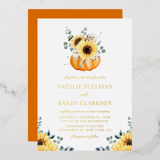 Invitation En Aluminium Citrouille rustique et Mariage de automne tourneso (Recto/Verso)