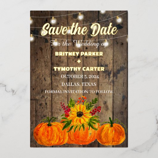 Invitation En Aluminium Citrouille Sunflower Rustique Photo QR Code Mariag (Recto)