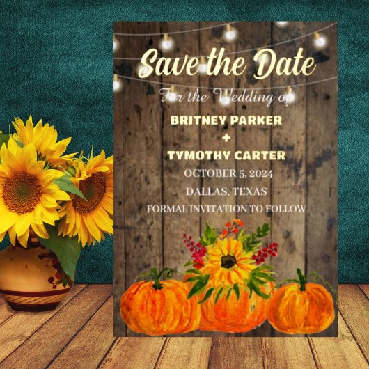 Invitation En Aluminium Citrouille Sunflower Rustique Photo QR Code Mariag