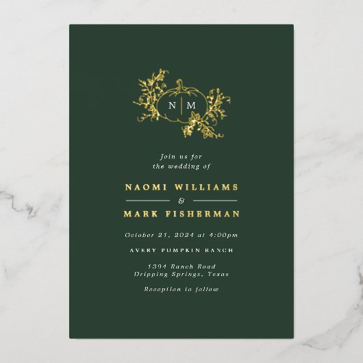 Invitation En Aluminium Citrouille Vines Monogramme Mariage (Recto)