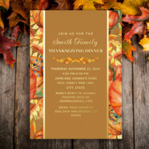 Invitation En Aluminium Citrouilles Feuilles D'automne Dîner De Thanksgivi