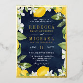 Invitation En Aluminium Citrus Lemon Orchard Photo Marine Blue Mariage Gol (Recto)