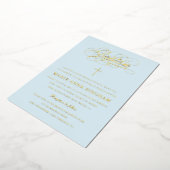 Invitation En Aluminium Clair Bleu Élégant Calligraphie Baptême Or (Rotation)