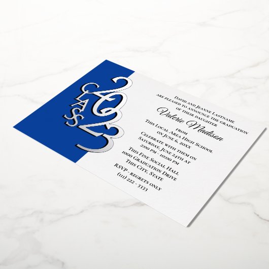 Invitation En Aluminium Classe 2023 Graduation Blue and Silver Foil (Rotation)
