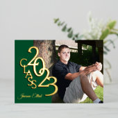 Invitation En Aluminium Classe 2023 Photo Graduation Vert et Or (Debout devant)
