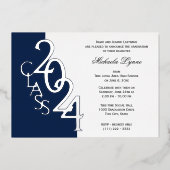 Invitation En Aluminium Classe 2024 Marine Blue and Silver Foil (Recto)
