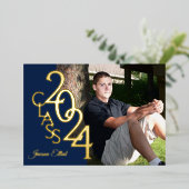 Invitation En Aluminium Classe 2024 Photo Graduation Marine et Or (Debout devant)