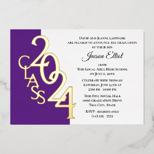 Invitation En Aluminium Classe 2024 Purple and Gold Foil