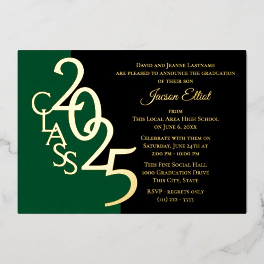 Invitation En Aluminium Classe 2025 Gold Foil avec option de couleur (Recto)