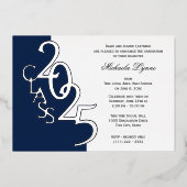 Invitation En Aluminium Classe 2025 Marine Blue and Silver Foil (Recto)