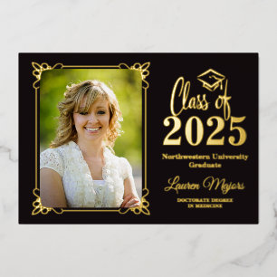 Invitation En Aluminium Classe Black Gold FOIL de 2025 Graduation Photo