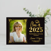 Invitation En Aluminium Classe Black Gold FOIL de 2025 Graduation Photo (Debout devant)