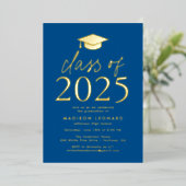 Invitation En Aluminium Classe Blue and Gold Foil de 2023 Graduation Party (Debout devant)