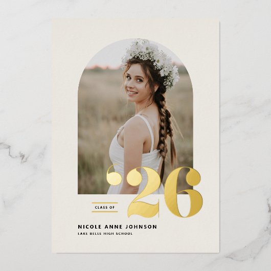 Invitation En Aluminium Classe Boho de 2025 Arch Photo Graduation (Recto)