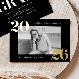 Invitation En Aluminium Classe Bold de 2025 Black and Gold Photo Graduatio