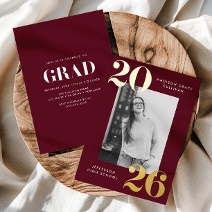 Invitation En Aluminium Classe Bold de 2025 Burgundy Photo Graduation