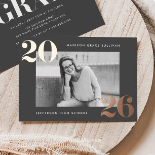 Invitation En Aluminium Classe Bold de 2025 Grey Photo Graduation