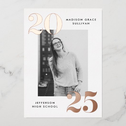 Invitation En Aluminium Classe Bold de 2025 Rose Gold Photo Graduation (Recto)