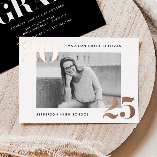 Invitation En Aluminium Classe Bold de 2025 Rose Gold Photo Graduation
