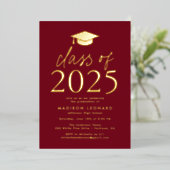 Invitation En Aluminium Classe Bourgogne moderne de 2025 Graduation Party (Debout devant)