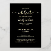 Invitation En Aluminium Classe Chic De 2025 Diplômé Noir et Or (Verso)