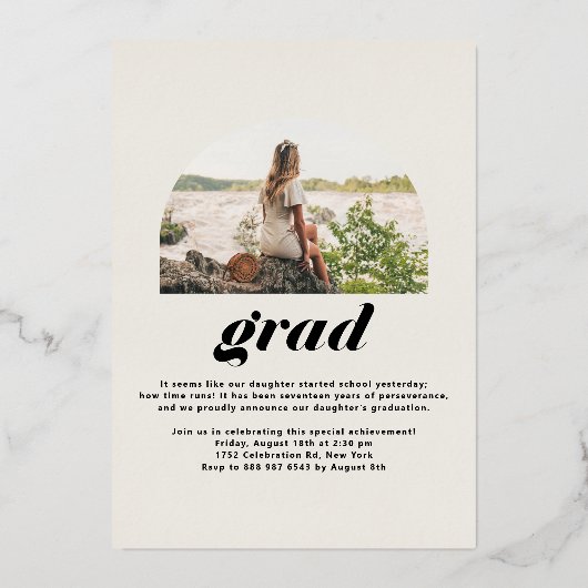 Invitation En Aluminium Classe de 2025 Arch Photo Graduation Gold (Verso)