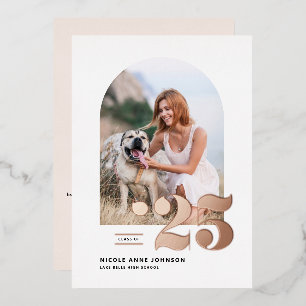 Invitation En Aluminium Classe de 2025 Arch Photo Rose Gold