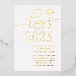 Invitation En Aluminium Classe de 2025 Grad Party White Gold