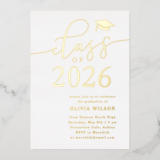 Invitation En Aluminium Classe de 2025 Grad Party White Gold (Recto)