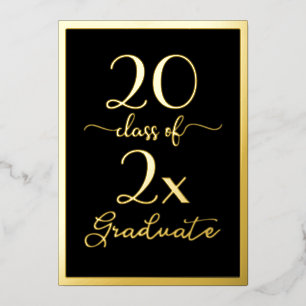 Invitation En Aluminium Classe De 2025 Graduate Chic Black Gold Script