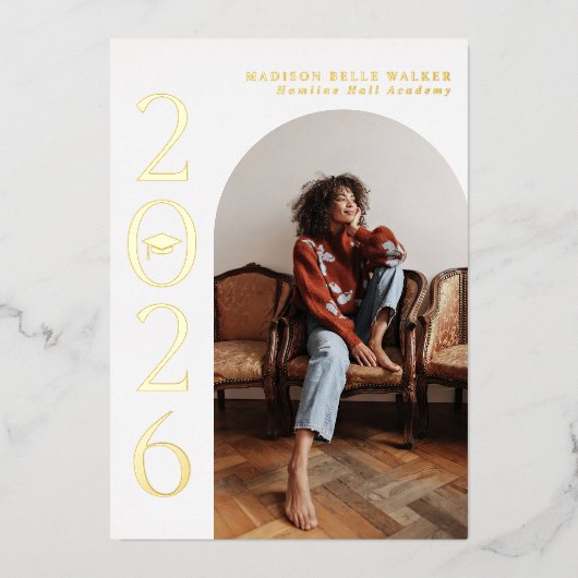 Invitation En Aluminium Classe de 2025 White Arch Frame Graduation (Recto)