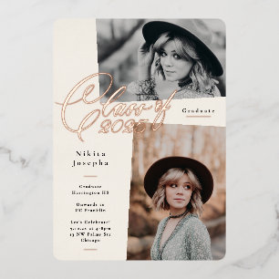 Invitation En Aluminium Classe de Lettres d'or rose de 2025 Graduation Pho