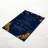 Invitation En Aluminium Classe Elegant or Floral Marine Mariage bleu (Rotation)