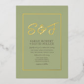 Invitation En Aluminium Classé Terre Tone Sage Green Gold Frame Photo (Recto)
