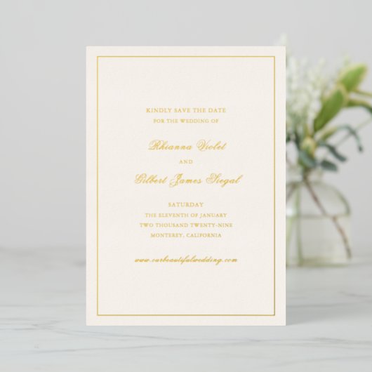 Invitation En Aluminium Classic Border Timeless Wedding Save the Date (Debout devant)