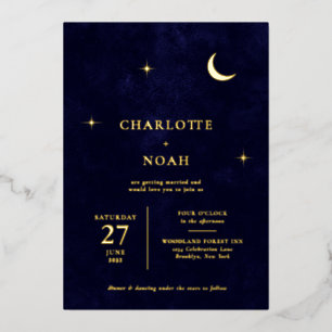 Invitation En Aluminium Classic Celestial Gold Moon Stars Mariage
