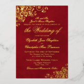 Invitation En Aluminium Classic Elegance Crimson Rouge Forme Mariage Or (Recto)