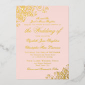 Invitation En Aluminium Classic Elegance Gold sur Blush Pink Mariage forme (Recto)
