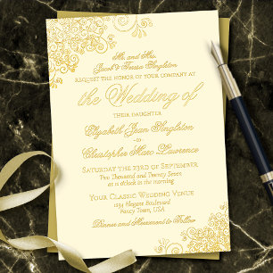 Invitation En Aluminium Classic Elegance Gold sur crème Mariage formel