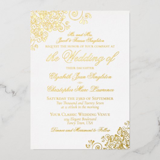 Invitation En Aluminium Classic Elegance Gold sur le Mariage formel blanc (Recto)