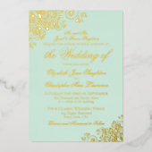 Invitation En Aluminium Classic Elegance Gold sur Mint Green Mariage forme (Recto)