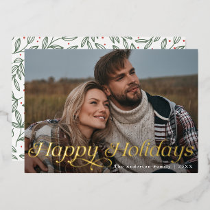 Invitation En Aluminium Classic Elegance Happy Holidays Gold Holiday Card