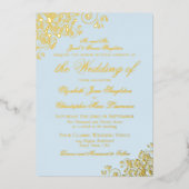 Invitation En Aluminium Classic Elegance Or & Poudre Bleu Mariage formel (Recto)
