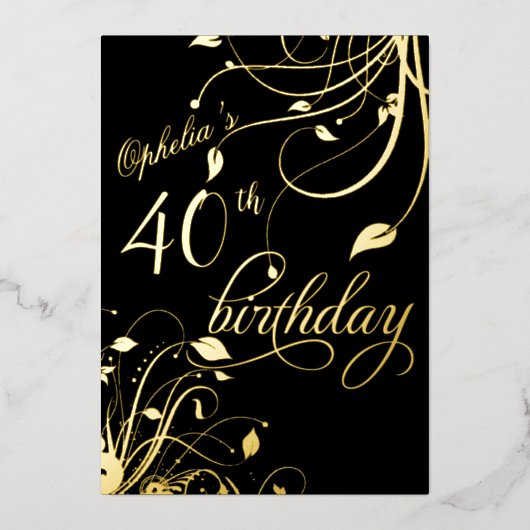 Invitation En Aluminium Classic Elegant Black and Gold Birthday (Recto)
