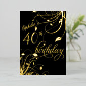 Invitation En Aluminium Classic Elegant Black and Gold Birthday (Debout devant)