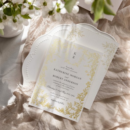 Invitation En Aluminium Classic Elegant Crest Monogram Mariage