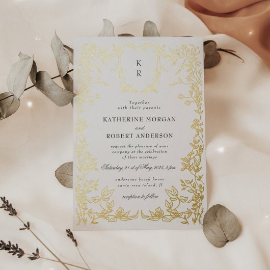 Invitation En Aluminium Classic Elegant Crest Monogram Mariage