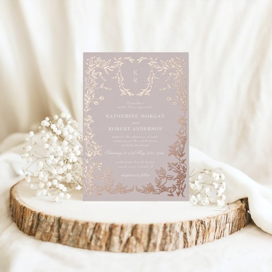 Invitation En Aluminium Classic Elegant Crest Monogram Mariage